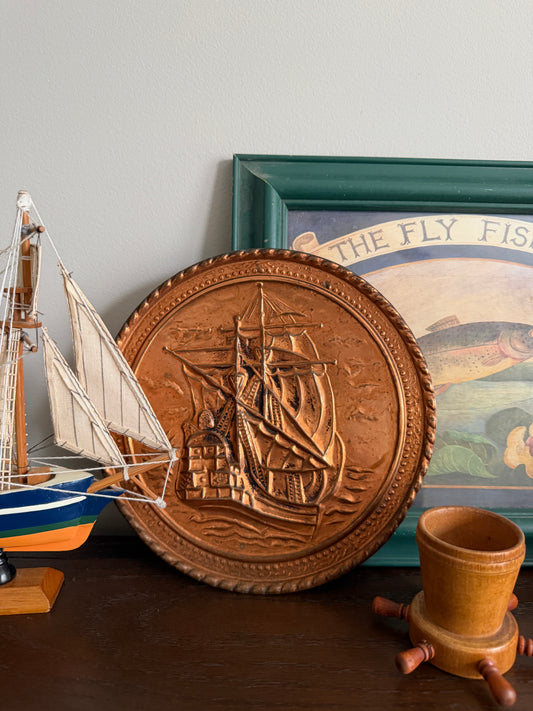The Galleon — Vintage English Embossed Copper Wall Plaque