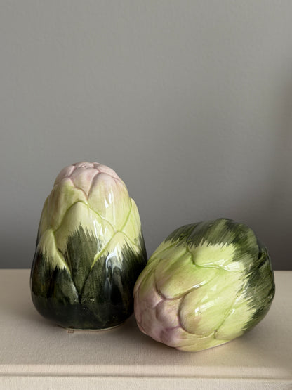 The Artichokes — Fitz and Floyd Ceramic Shaker Pair