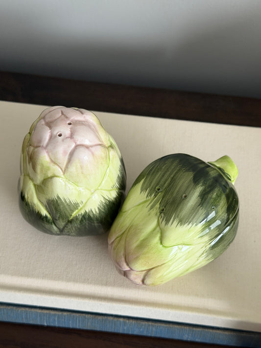The Artichokes — Fitz and Floyd Ceramic Shaker Pair