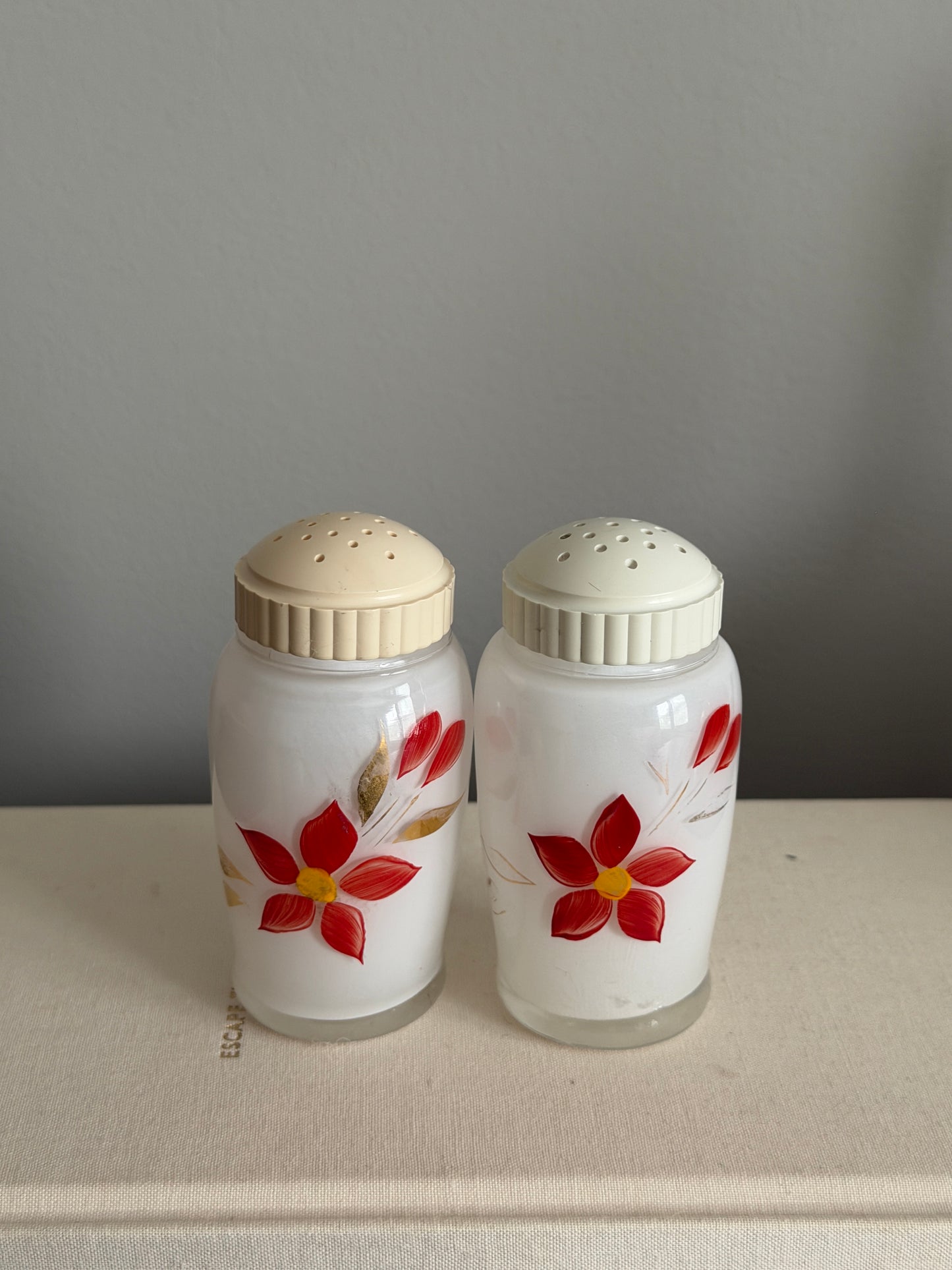The Poinsettia — Vintage Bartlett-Collins Satin Glass Shakers
