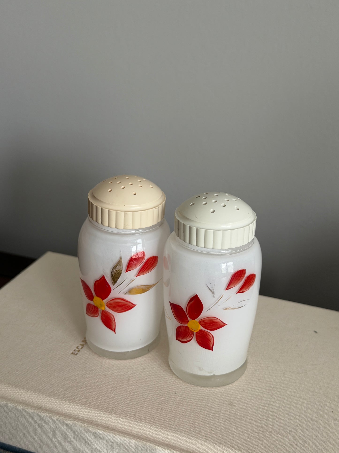 The Poinsettia — Vintage Bartlett-Collins Satin Glass Shakers