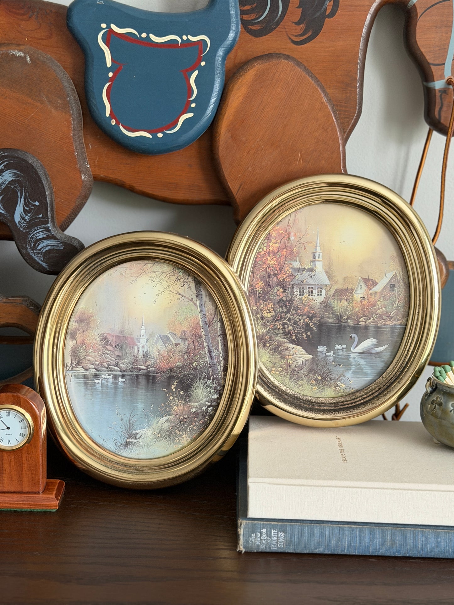 The Swan Lake Pair — Vintage Homco Oval Framed Prints