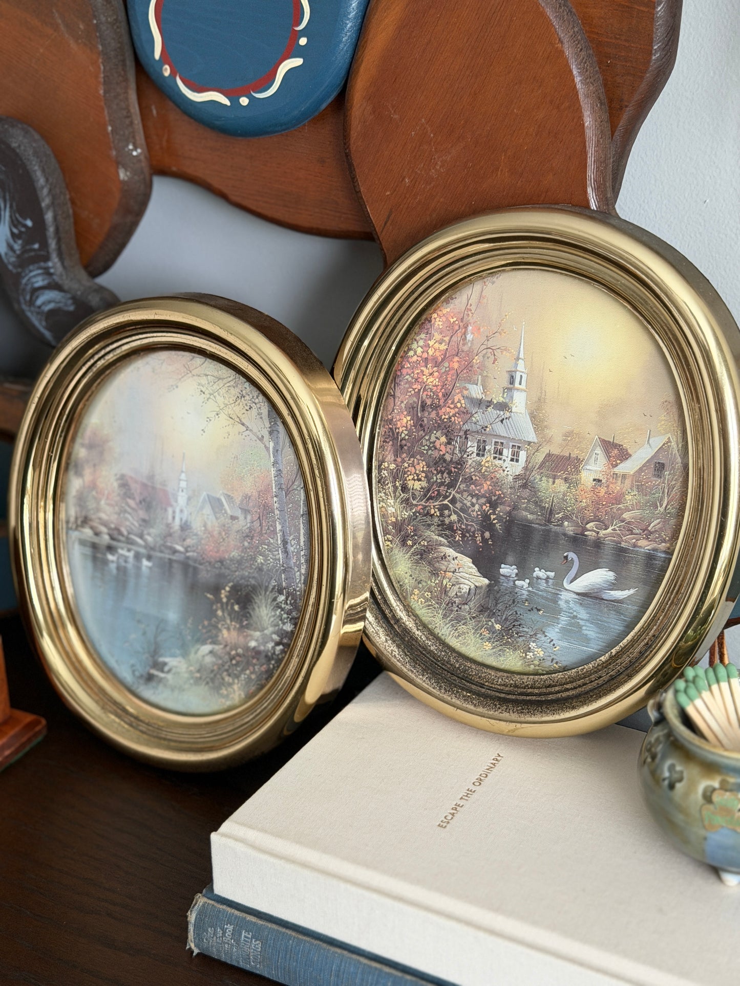 The Swan Lake Pair — Vintage Homco Oval Framed Prints