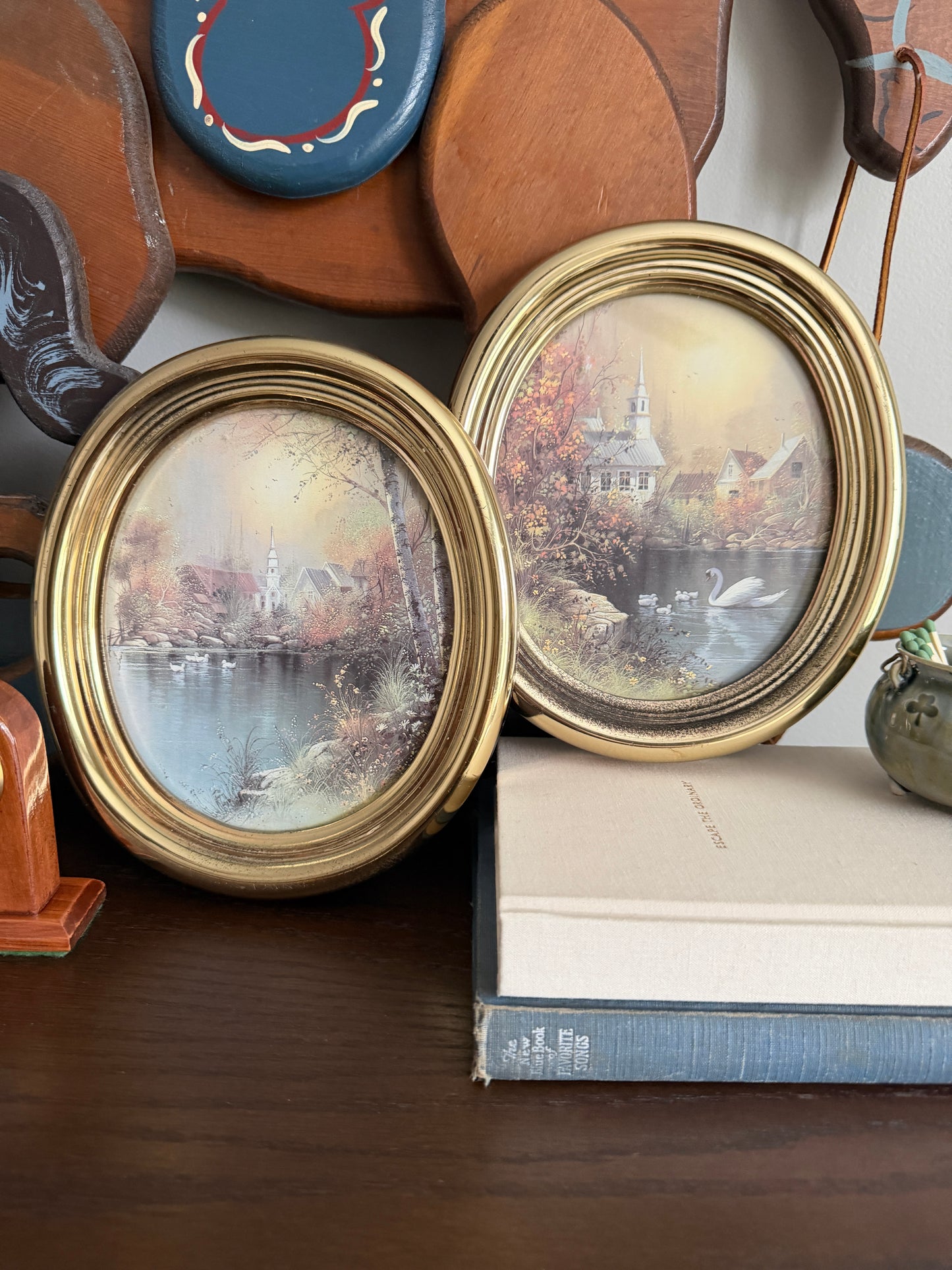 The Swan Lake Pair — Vintage Homco Oval Framed Prints