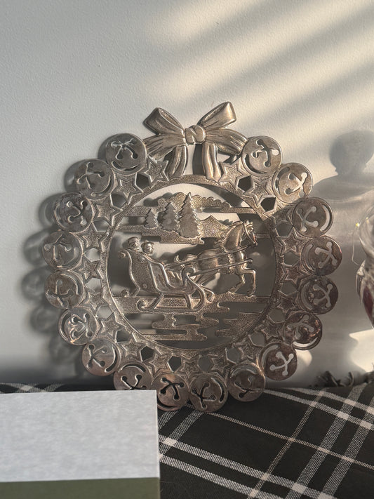The Sleigh Ride — Vintage Pierced Silverplate Christmas Trivet