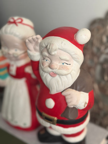 The Clauses — Pair of Hand-Painted Ceramic Santa and Mrs. Claus, 1980