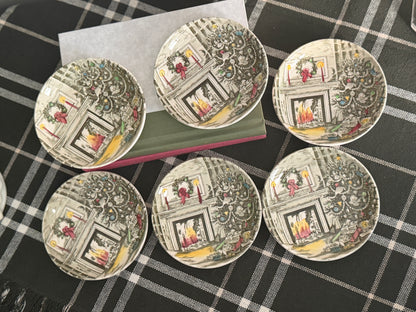 The Hearthside — Set of 6 Johnson Brothers "Merry Christmas" Transferware Dishes
