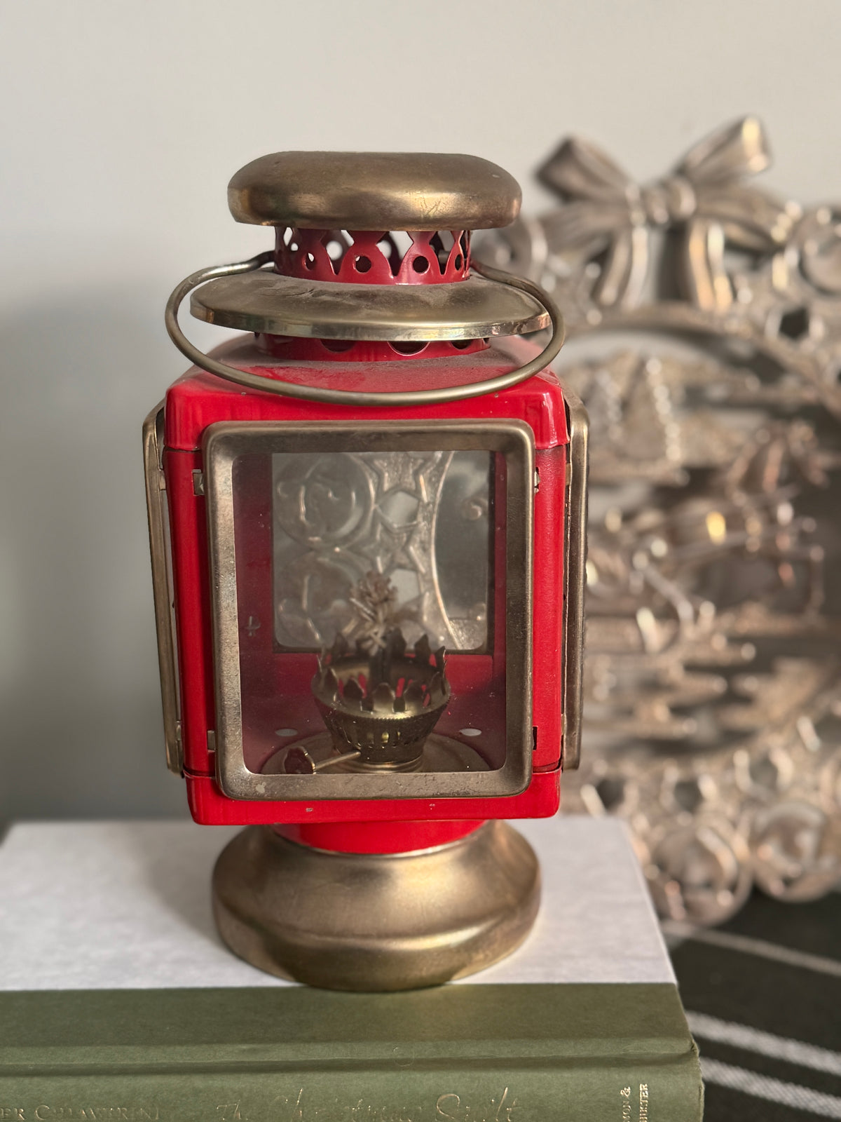 The Carriage Lamp — Vintage Red and Brass Oil Lantern
