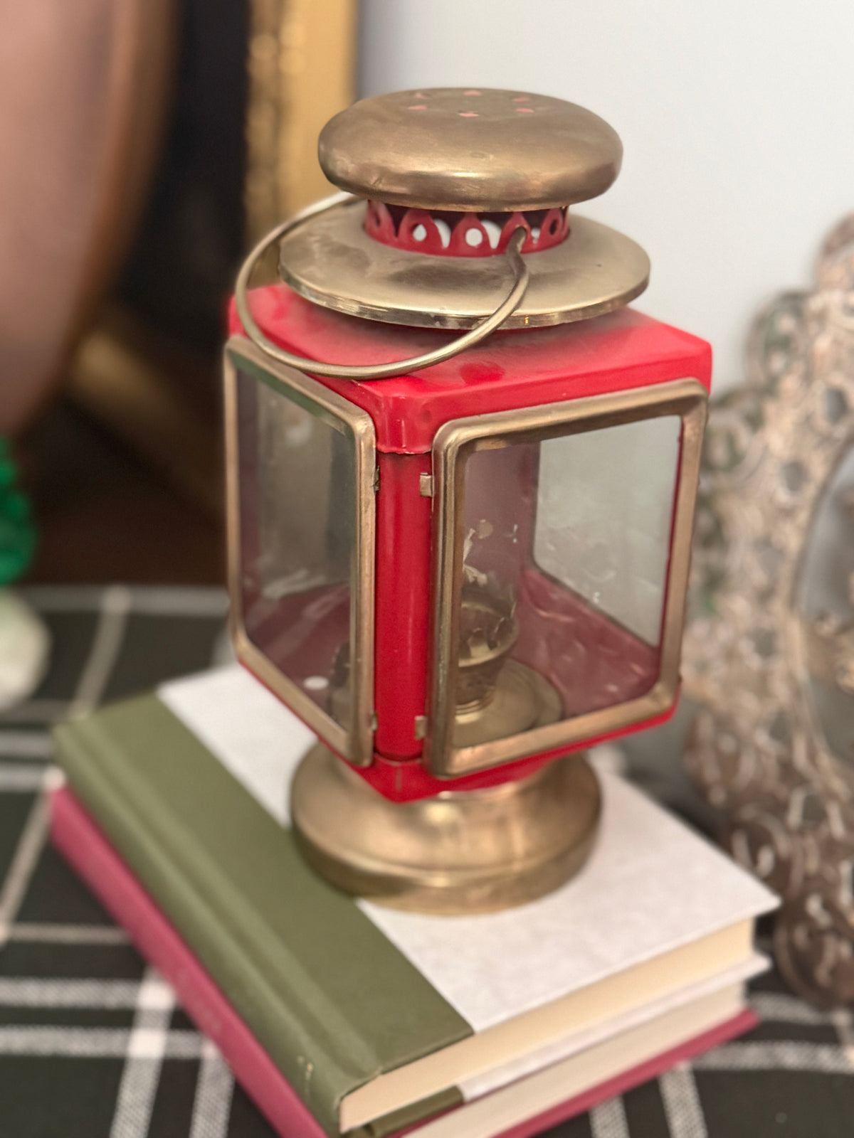 The Carriage Lamp — Vintage Red and Brass Oil Lantern